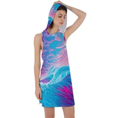 Tsunami Waves Ocean Sea Nautical Nature Water 6 Racer Back Hoodie Dress by Jancukart