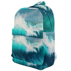 Waves Ocean Sea Tsunami Nautical Blue Classic Backpack by Jancukart