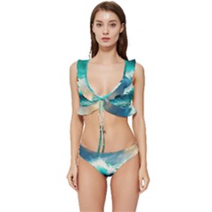 Waves Ocean Sea Tsunami Nautical Blue Low Cut Ruffle Edge Bikini Set by Jancukart