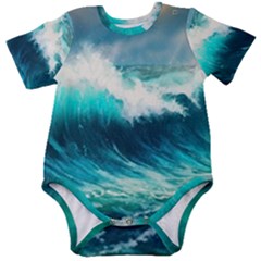 Waves Ocean Sea Tsunami Nautical Blue Baby Short Sleeve Bodysuit by Jancukart