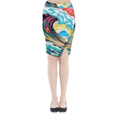 Waves Ocean Sea Tsunami Nautical 8 Midi Wrap Pencil Skirt by Jancukart