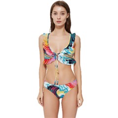 Waves Ocean Sea Tsunami Nautical 8 Low Cut Ruffle Edge Bikini Set by Jancukart