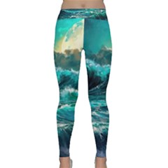 Tsunami Waves Ocean Sea Nautical Nature Water 5 Classic Yoga Leggings by Jancukart