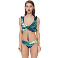 Tsunami Waves Ocean Sea Nautical Nature Water 5 Low Cut Ruffle Edge Bikini Set by Jancukart