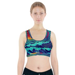 Tsunami Waves Ocean Sea Nautical Nature Water 9 Sports Bra With Pocket by Jancukart