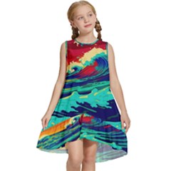 Tsunami Waves Ocean Sea Nautical Nature Water 9 Kids  Frill Swing Dress by Jancukart