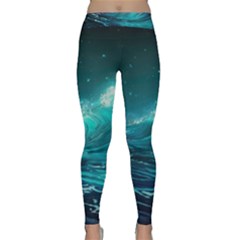 Tsunami Waves Ocean Sea Nautical Nature Water 7 Classic Yoga Leggings by Jancukart