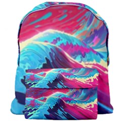 Tsunami Waves Ocean Sea Nautical Nature Water Blue Pink Giant Full Print Backpack by Jancukart