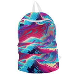 Tsunami Waves Ocean Sea Nautical Nature Water Blue Pink Foldable Lightweight Backpack by Jancukart