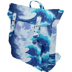 Waves Ocean Sea Tsunami Nautical 7 Buckle Up Backpack by Jancukart