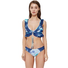 Waves Ocean Sea Tsunami Nautical 7 Low Cut Ruffle Edge Bikini Set by Jancukart