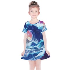 Storm Tsunami Waves Ocean Sea Nautical Nature Kids  Simple Cotton Dress by Jancukart