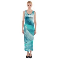 Tsunami Waves Ocean Sea Nautical Nature Water Tidal Fitted Maxi Dress by Jancukart