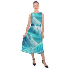 Tsunami Waves Ocean Sea Nautical Nature Water Tidal Midi Tie-back Chiffon Dress by Jancukart