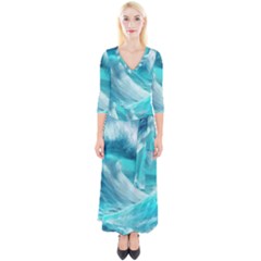 Tsunami Waves Ocean Sea Nautical Nature Water Tidal Quarter Sleeve Wrap Maxi Dress by Jancukart