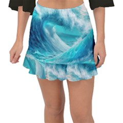 Tsunami Waves Ocean Sea Nautical Nature Water Tidal Fishtail Mini Chiffon Skirt by Jancukart