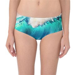 Tsunami Waves Ocean Sea Nautical Nature Water Art Ai Generated Mid-waist Bikini Bottoms by Jancukart