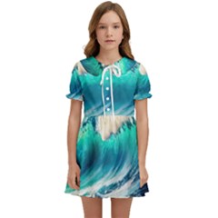 Tsunami Waves Ocean Sea Nautical Nature Water Art Ai Generated Kids  Sweet Collar Dress by Jancukart