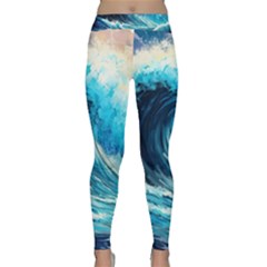 Tsunami Waves Ocean Sea Nautical Nature Water Arts Classic Yoga Leggings by Jancukart