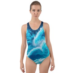 Waves Ocean Sea Tsunami Nautical 3 Cut-out Back One Piece Swimsuit by Jancukart