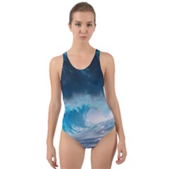 Thunderstorm Storm Tsunami Waves Ocean Sea Cut-out Back One Piece Swimsuit by Jancukart