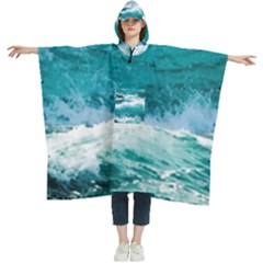 Waves Ocean Sea Tsunami Nautical 4 Women s Hooded Rain Ponchos by Jancukart