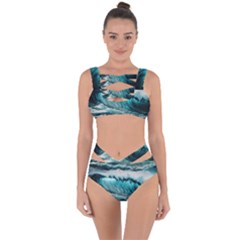 Tsunami Waves Ocean Sea Nautical Nature Water Blue Black Bandaged Up Bikini Set  by Jancukart