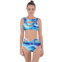 Tsunami Waves Ocean Sea Nautical Nature Abstract Blue Water Bandaged Up Bikini Set  by Jancukart