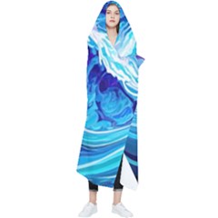 Tsunami Waves Ocean Sea Nautical Nature Abstract Blue Water Wearable Blanket