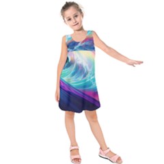 Waves Ocean Sea Tsunami Nautical Nature Water Kids  Sleeveless Dress by Jancukart