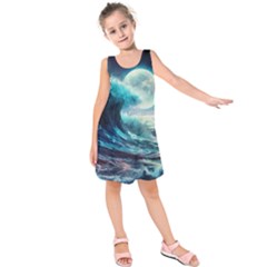 Tsunami Waves Ocean Sea Nautical Nature Water 4 Kids  Sleeveless Dress by Jancukart