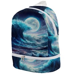 Tsunami Waves Ocean Sea Nautical Nature Water 4 Zip Bottom Backpack by Jancukart