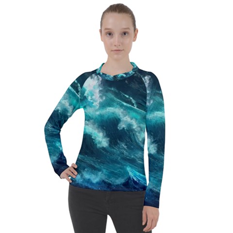 Thunderstorm Tsunami Tidal Wave Ocean Waves Sea Women s Pique Long Sleeve Tee by Jancukart