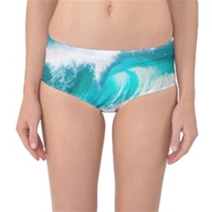 Tsunami Waves Ocean Sea Nautical Nature Water Blue Nature Mid-waist Bikini Bottoms by Jancukart