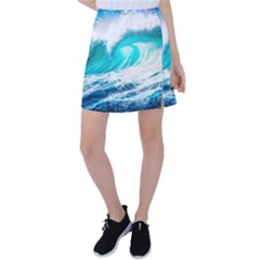 Tsunami Waves Ocean Sea Nautical Nature Water Blue Nature Tennis Skirt by Jancukart