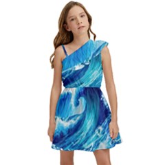 Tsunami Tidal Wave Ocean Waves Sea Nature Water 3 Kids  One Shoulder Party Dress by Jancukart