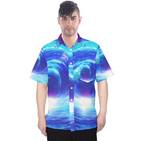 Tsunami Waves Ocean Sea Nautical Nature Water Art Work Men s Hawaii Shirt by Jancukart