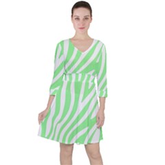 Green Zebra Vibes Animal Print  Quarter Sleeve Ruffle Waist Dress by ConteMonfrey