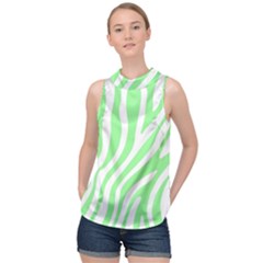 Green Zebra Vibes Animal Print  High Neck Satin Top by ConteMonfrey