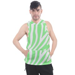 Green Zebra Vibes Animal Print  Men s Sleeveless Hoodie by ConteMonfrey