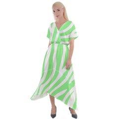 Green Zebra Vibes Animal Print  Cross Front Sharkbite Hem Maxi Dress by ConteMonfrey