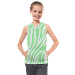 Green Zebra Vibes Animal Print  Kids  Sleeveless Hoodie by ConteMonfrey