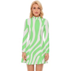 Green Zebra Vibes Animal Print  Long Sleeve Velour Longline Dress by ConteMonfrey