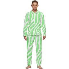 Green Zebra Vibes Animal Print  Men s Long Sleeve Velvet Pocket Pajamas Set by ConteMonfrey