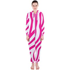 Pink Fucsia Zebra Vibes Animal Print Hooded Jumpsuit (ladies) by ConteMonfrey