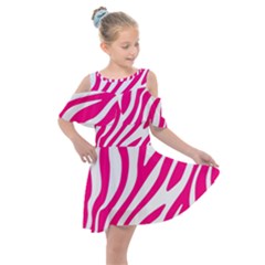 Pink Fucsia Zebra Vibes Animal Print Kids  Shoulder Cutout Chiffon Dress