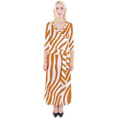 Orange Zebra Vibes Animal Print   Quarter Sleeve Wrap Maxi Dress