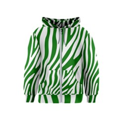 Dark Green Zebra Vibes Animal Print Kids  Zipper Hoodie by ConteMonfrey