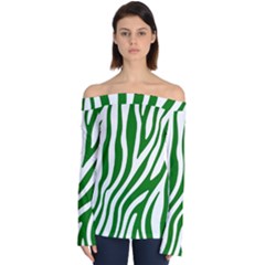 Dark Green Zebra Vibes Animal Print Off Shoulder Long Sleeve Top by ConteMonfrey