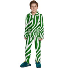 Dark Green Zebra Vibes Animal Print Kids  Long Sleeve Velvet Pajamas Set by ConteMonfrey